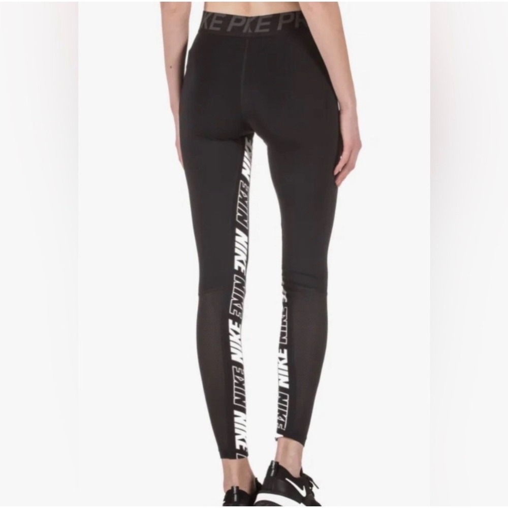 Nike Pro Set XS Black Dri-FIT Crop Top Leggings Mesh Logo Athleisure Gymwear - Picture 4 of 16